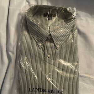 Lands' End Men's Olive Striped Button Down Shirt